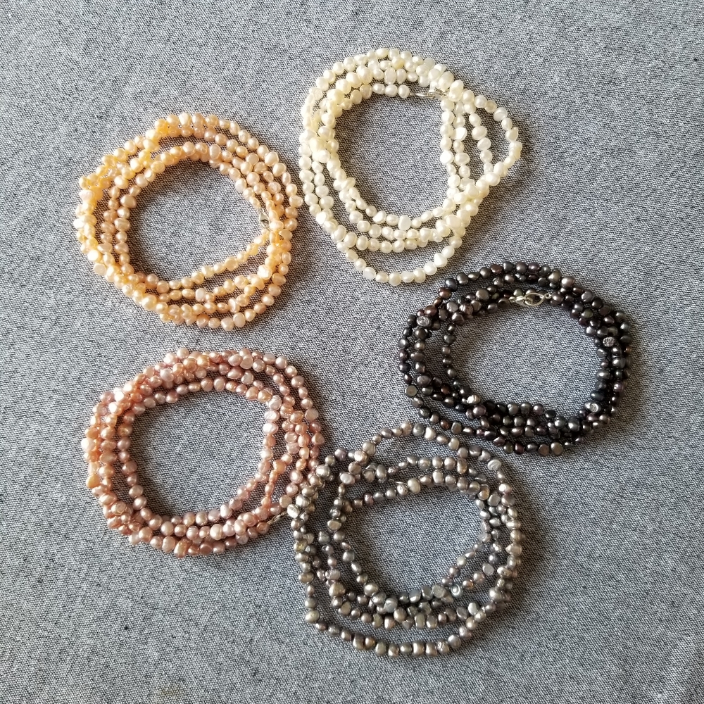 New long freshwater pearl necklace with sterling silver clasp, different colors